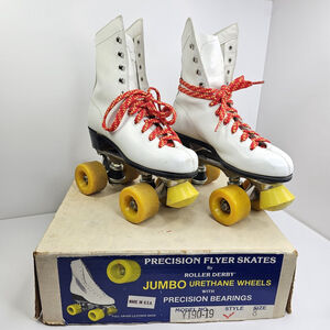 ROLLER DERBY Womens Size 6 White 4-Wheel Quad Roller Skates Vintage Leather USA